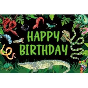Reptile Swamp Happy Birthday Banner Backdrop Jungle Wild